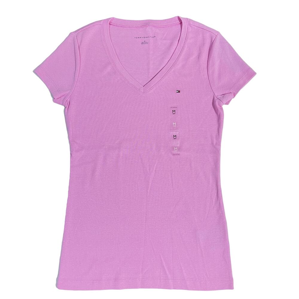 Tommy Hilfiger Women's Slim 
Fit T-Shirt V-neck Pink Tommy Logo, M